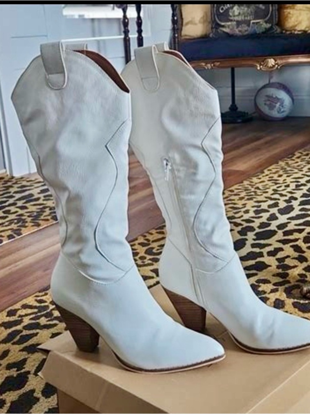Vici White Mid-Calf Western Heeled Boots NWOT